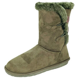 Sugar Marty Army Green Microfiber Suede Over The Ankle Womens Cozy Boots Size 8M